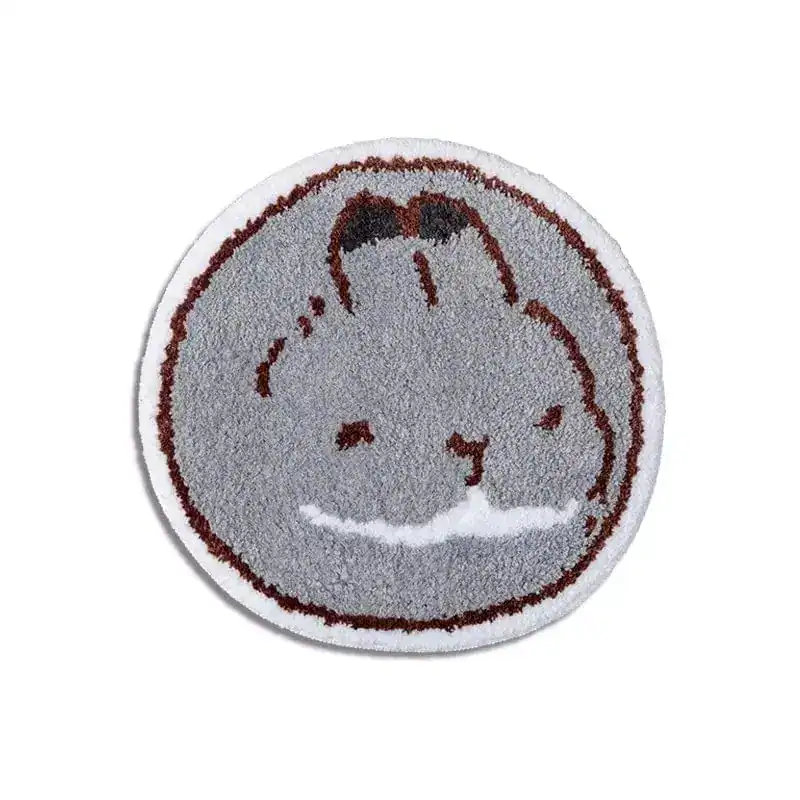 Runder Badteppich mit Hasenmotiv, grau-braun, weicher Hochflor-Teppich für Badezimmer.