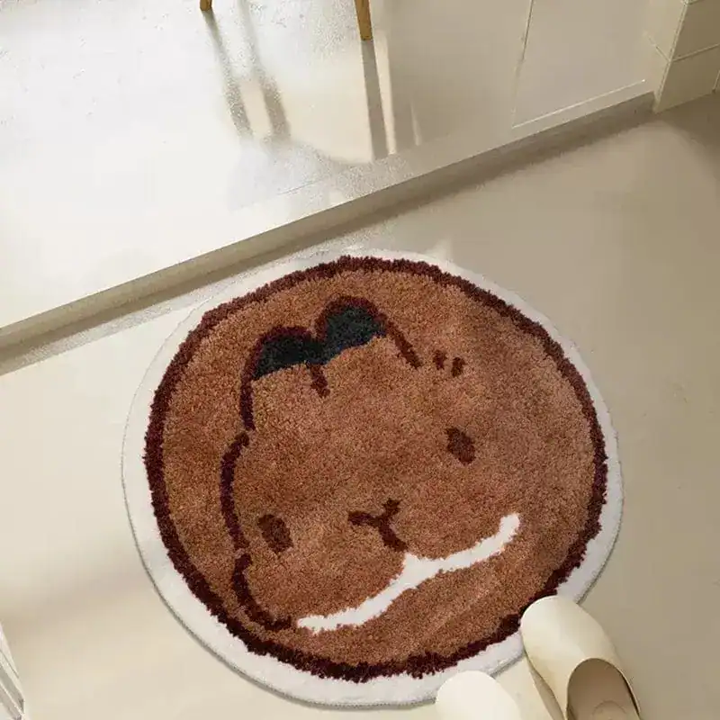 Runder Badteppich mit Katzenmotiv, weicher Hochflor-Teppich für Badezimmer.