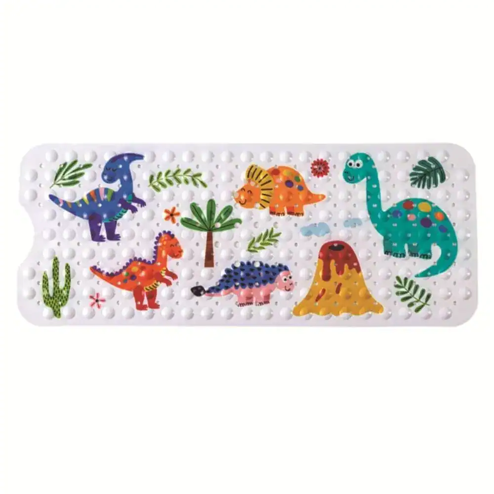 Rutschfeste Badematte Kinder mit Dinosaurier-Motiv und rutschfesten Punkten.