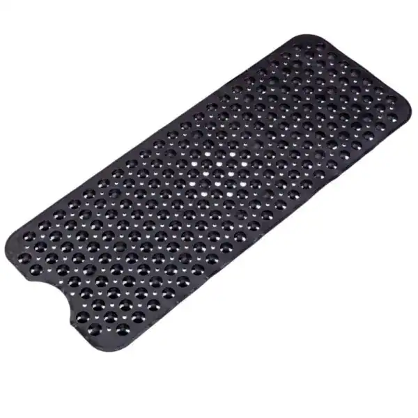 Rutschfeste Duschmatte mit perforierter Oberfläche, schwarz, für sicheren Stand im Bad.