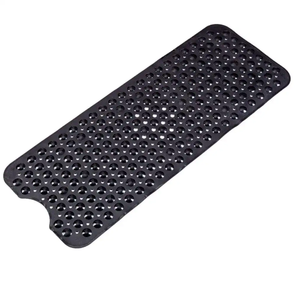 Rutschfeste Duschmatte mit perforierter Oberfläche, schwarz, für sicheren Stand im Bad.