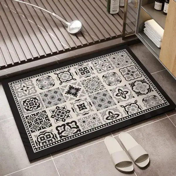 Vinyl Teppich Badezimmer mit dekorativem Mosaik-Muster, rutschfest und pflegeleicht.